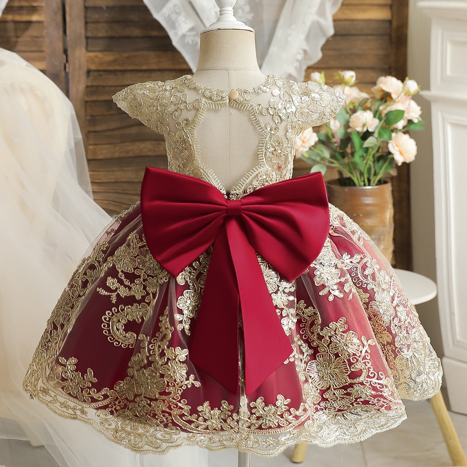 Toddler Burgundy Christmas Dress Baby Girl First Birthday Gown Cute As A Button Boutique