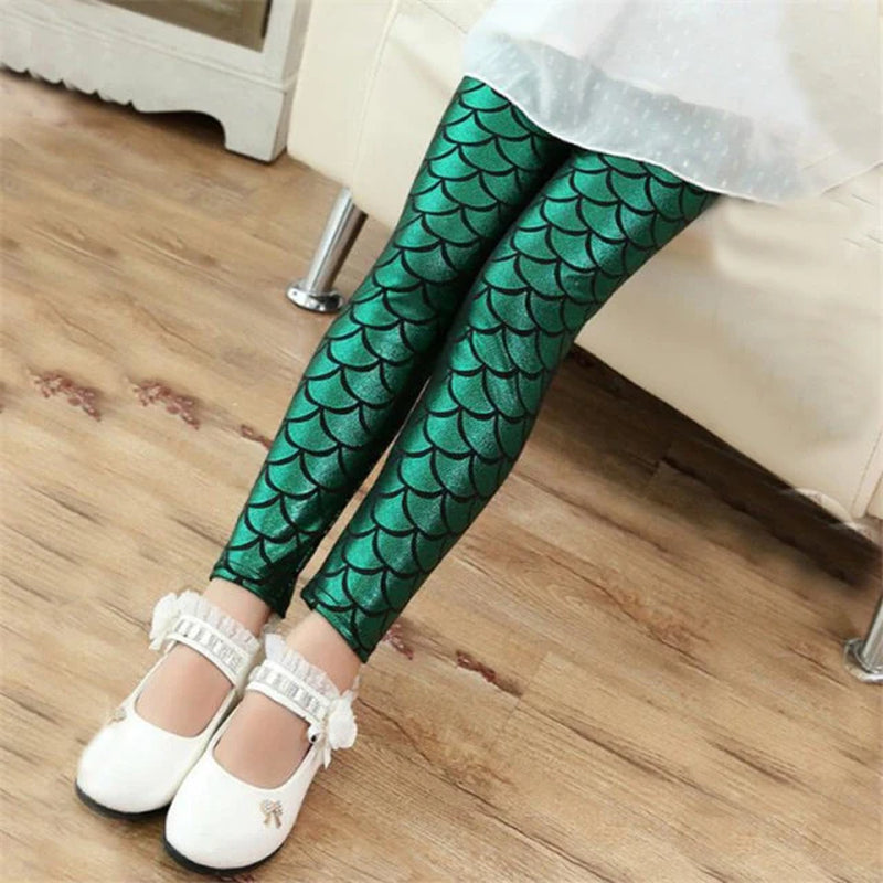 Girls Leggings Mermaid Leggings Colorful Shiny Scale Childrens Slim Trousers