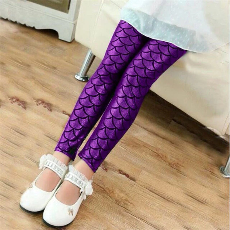 Girls Leggings Mermaid Leggings Colorful Shiny Scale Childrens Slim Trousers