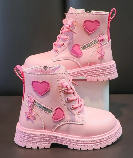 Cool Girls Autumn and Winter Casual Boots Soft Pink with Love Side Zip