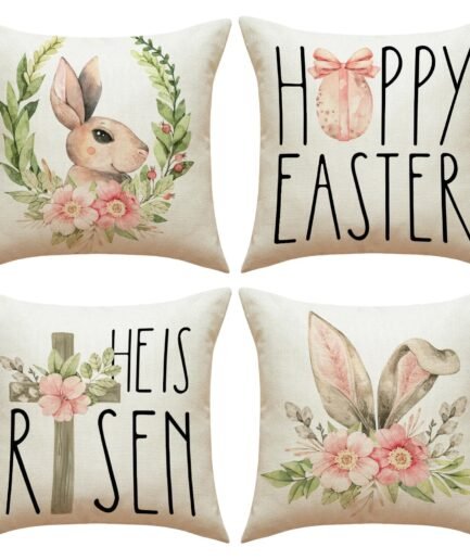Easter Decorations For Home Happy Easter Pillowcase Rabbit Flower Pillow Case Sofa Cushion Cover 45*45CM