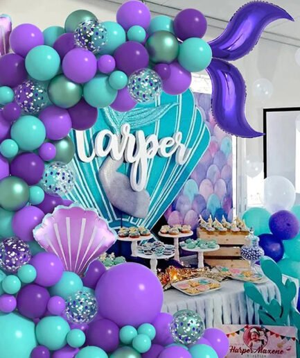 140Pcs Purple Mermaid Theme Shell Balloon Arch Kids Girl Birthday Decoration Baby Shower Under The Sea Mermaid - Cute As A Button Boutique
